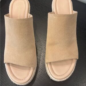 Stuart Weitzman Suede Slide Sandals in Taupe - Women